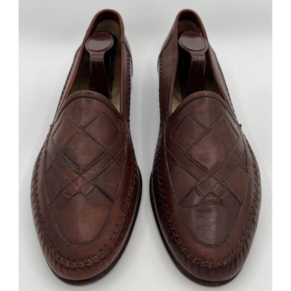 Santoni Italy Handwoven Stitched Brown Leather Penny Loafers Men Size 9D main image 6